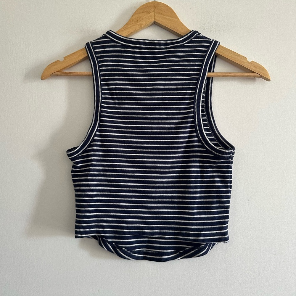 Aerie Navy Blue/White Striped Cotton Classic Tank Top size Medium EUC - Picture 3 of 5